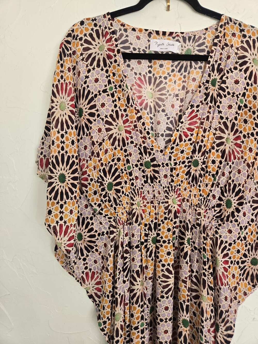 Rujuta Sheth Boho Colorful Daisy Maroon Green Yellow Flowy Kaftan Dress, OS - Picture 4 of 12